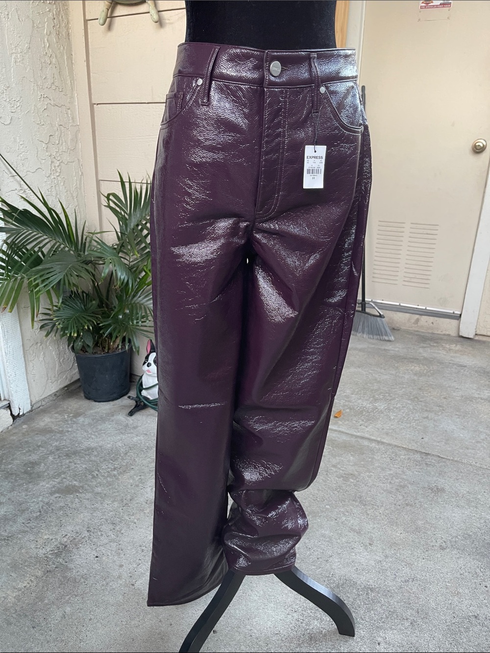 Express Women Glossy Plum Straight-Leg Pants